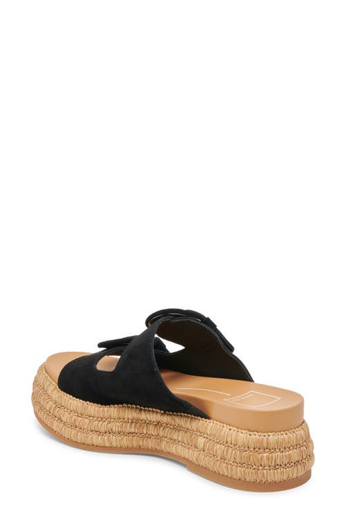 Dolce Vita Women's Witny Double-buckle Raffia Platform Footbed Sandals In Onyx Suede