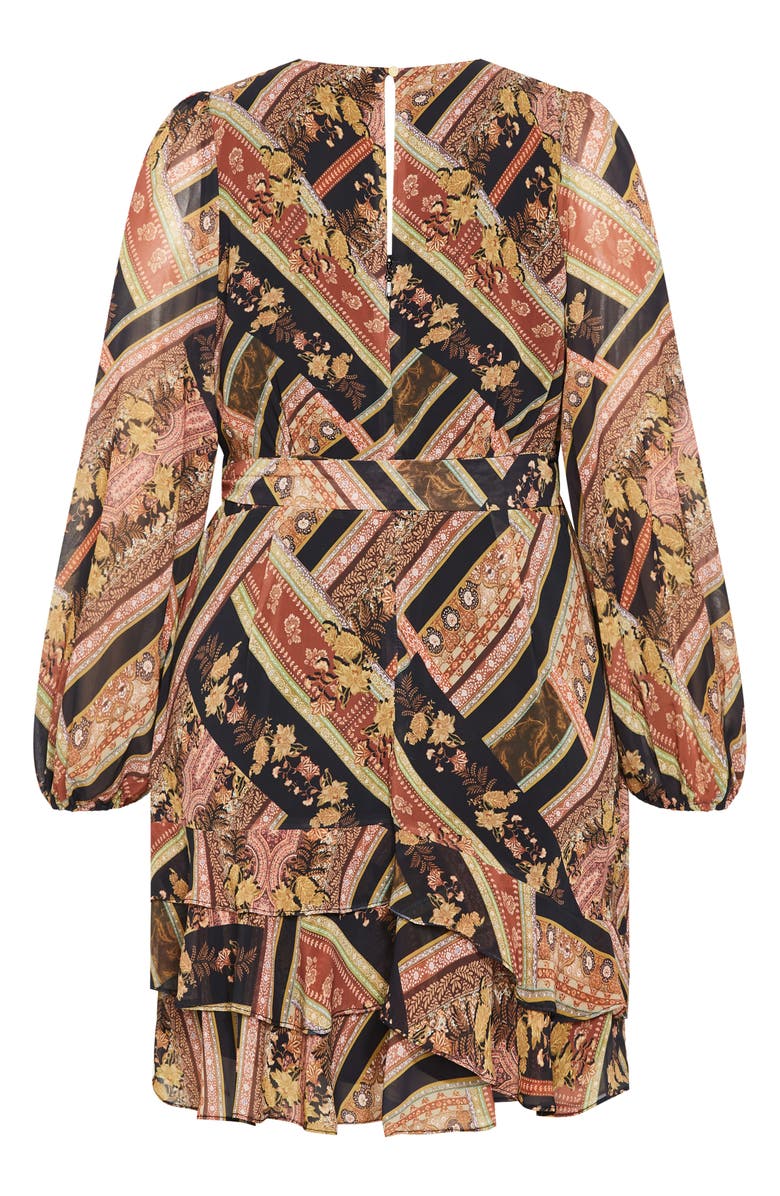 City Chic Harlow Patchwork Floral Tie Waist Minidress, Alternate, color, Print