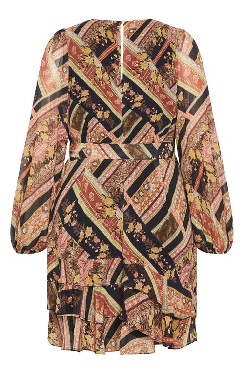 City Chic Harlow Patchwork Floral Tie Waist Minidress In Animal Print