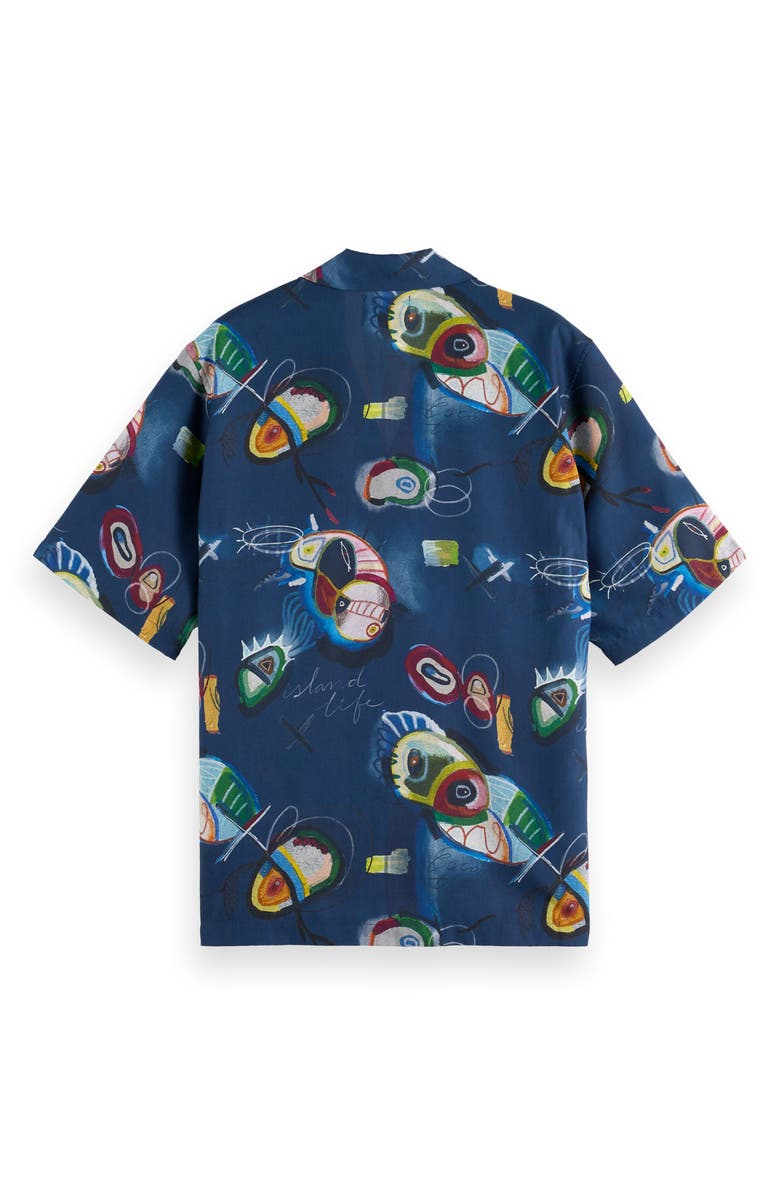 Scotch & Soda Abstract Print Lyocell Camp Shirt, Alternate, color, Abstract Island Nigh