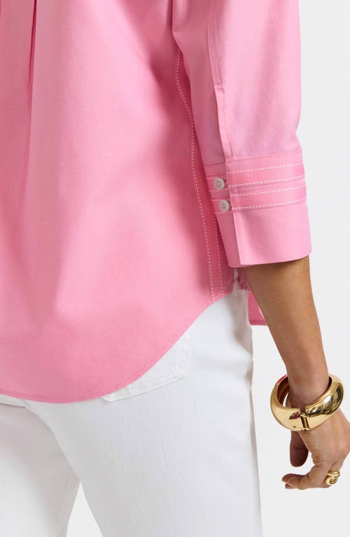 Foxcroft Brooke Grosgrain Trim Button-up Shirt In Pink Sea Glass