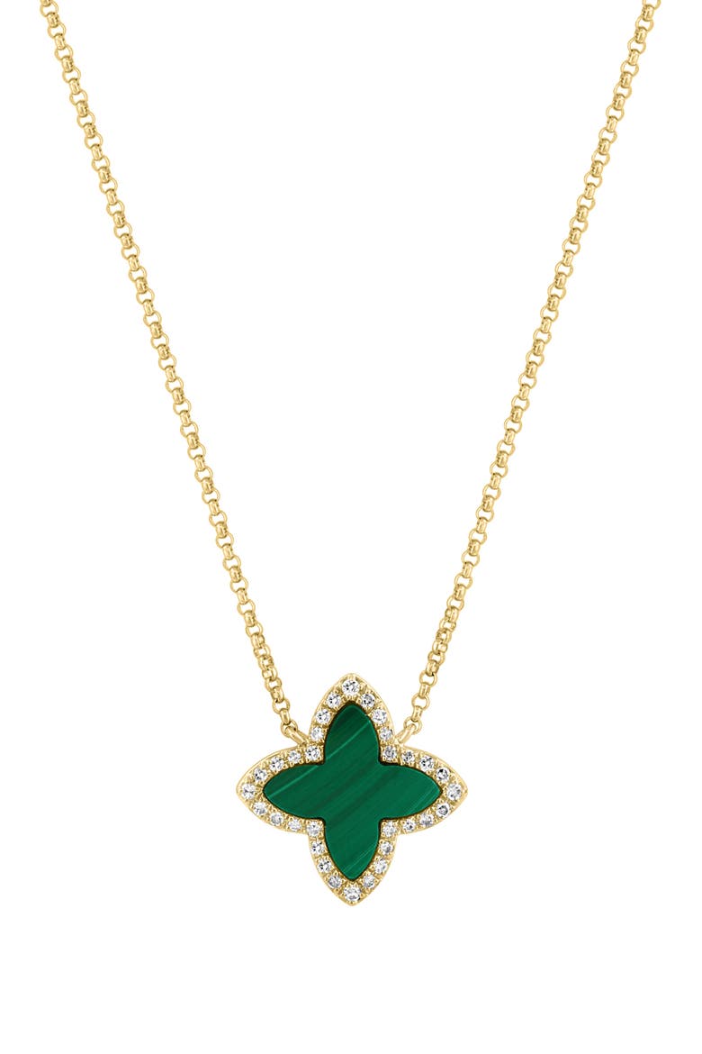 14K Yellow Gold Diamond Malachite Clover Necklace, Alternate, color, 14K Gold