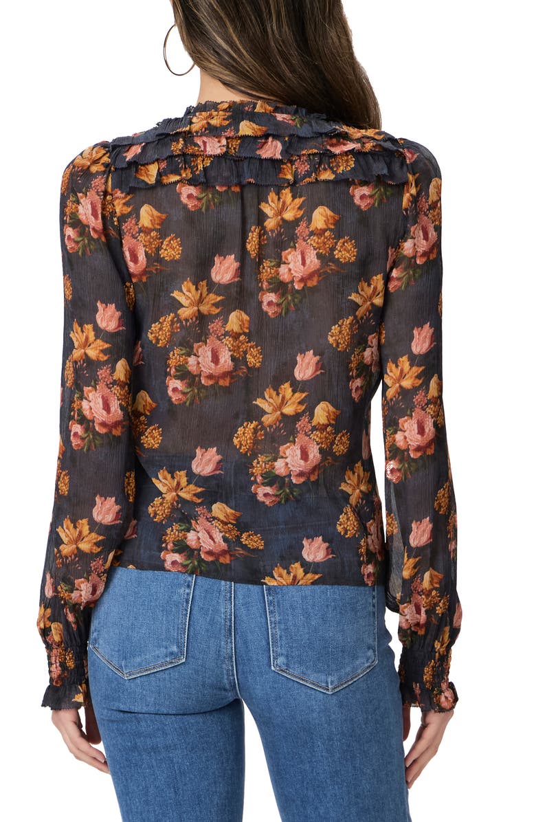 PAIGE Georgiana Floral Ruffle Trim Silk Top, Alternate, color,