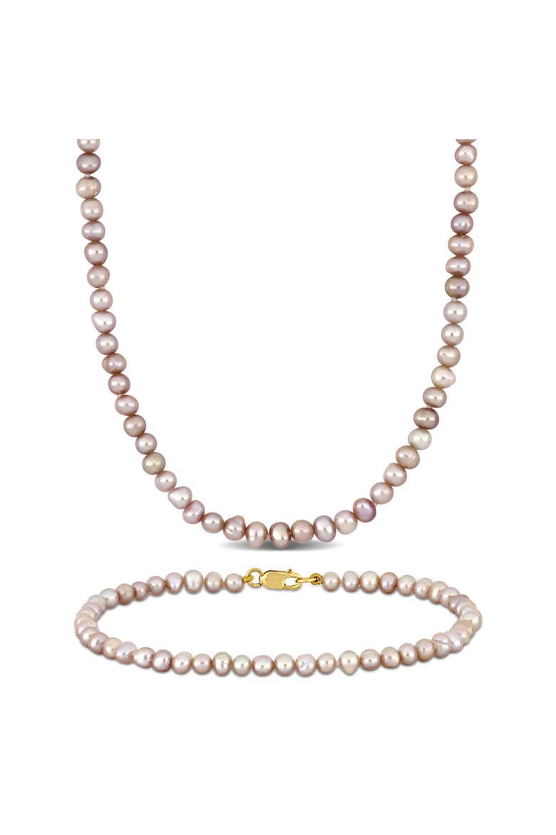 2-Piece Set Cultured Pearl Necklace & Bracelet 14k, Main, color, Pink Pearl