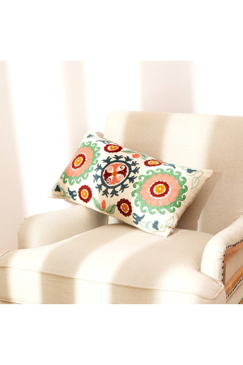 Suzani Embroidered Multicolor Lumbar Throw Pillow, Alternate, color, Multi