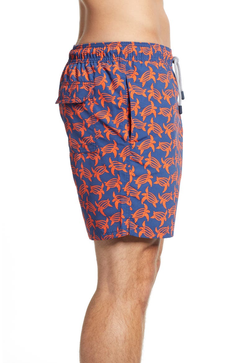 Turtle Print Swim Trunks, Alternate, color, NAVY/ ORANGE