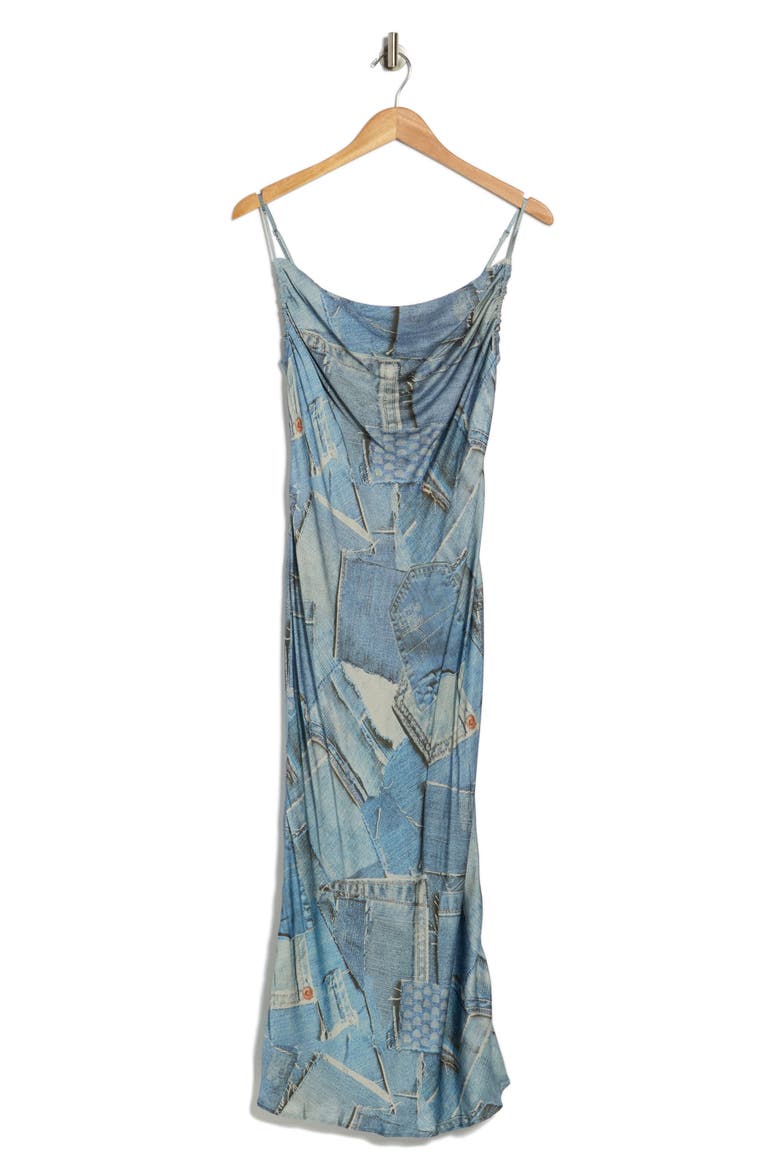 Denim Print Slipdress, Alternate, color, BLUE