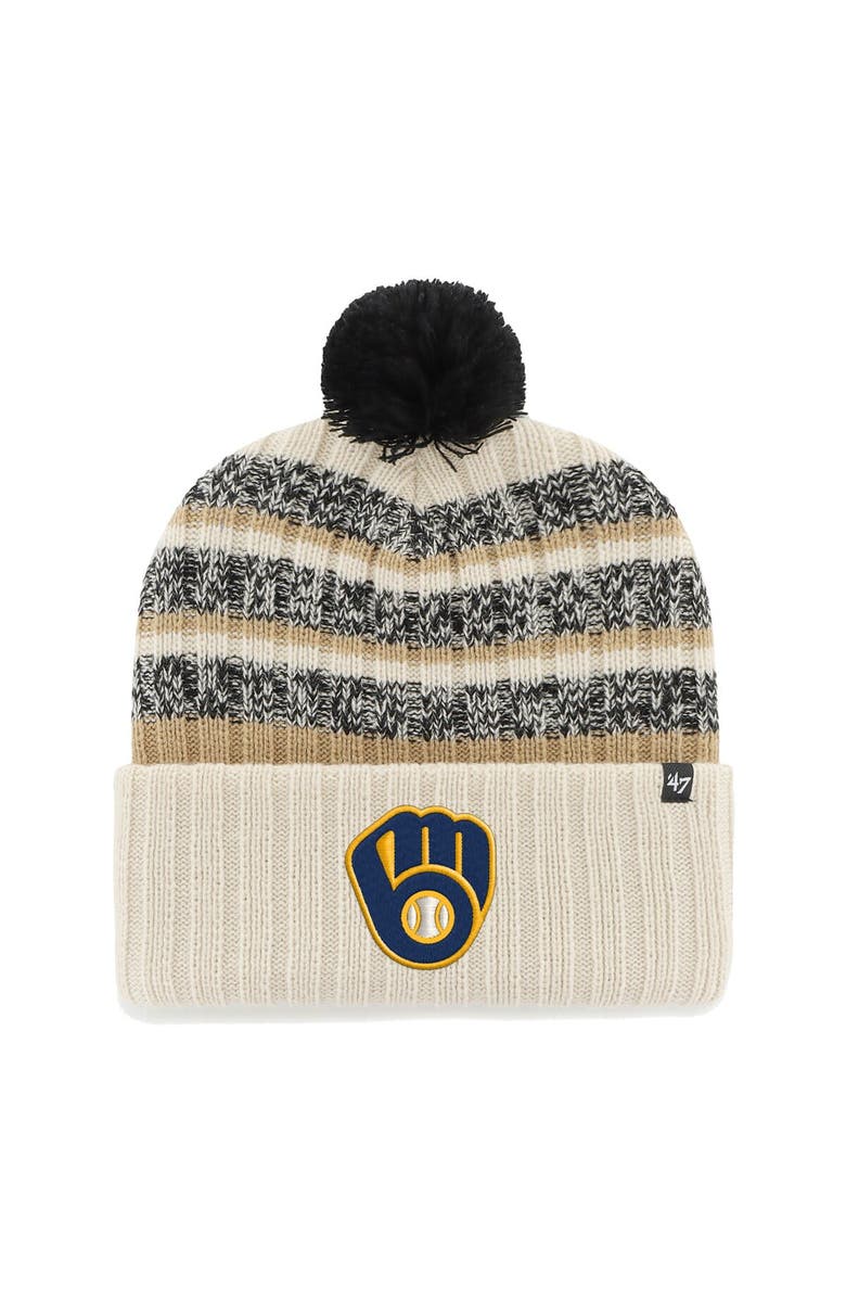 '47 Men's '47 Natural Milwaukee Brewers Tavern Cuffed Knit Hat with Pom, Main, color, 