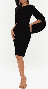Betsy & Adam Cape Sleeve Crepe Sheath Cocktail Dress