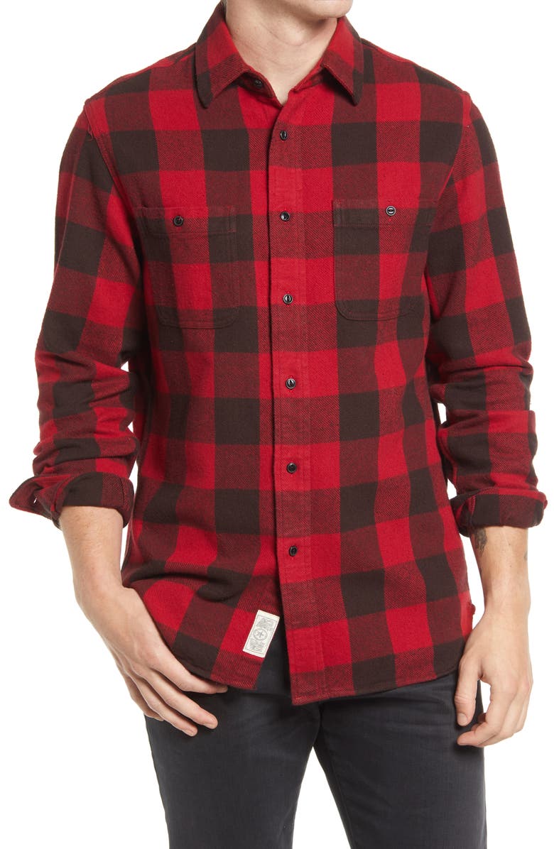 Schott NYC Buffalo Check Flannel Long Sleeve Button-Up Shirt, Main, color, Red