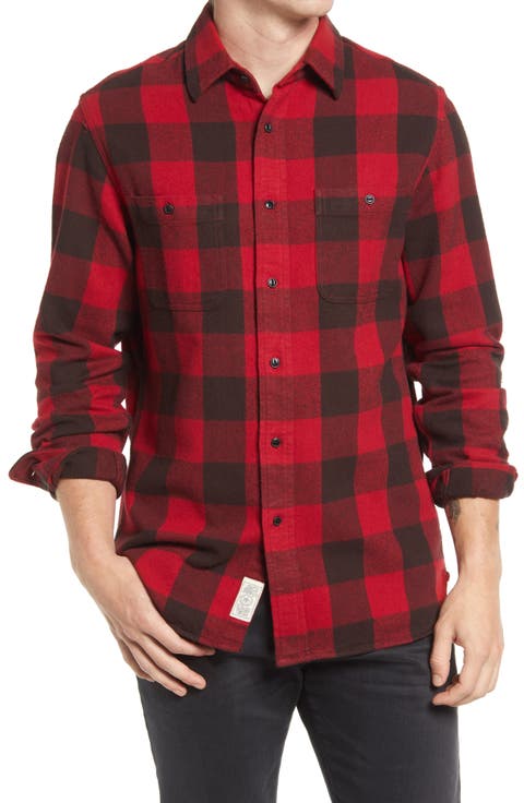 Buffalo Check Flannel Long Sleeve Button-Up Shirt