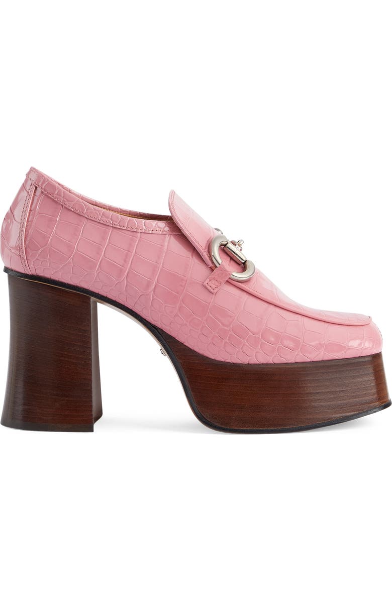 Gucci Croc Embossed Platform Bit Loafer, Alternate, color,