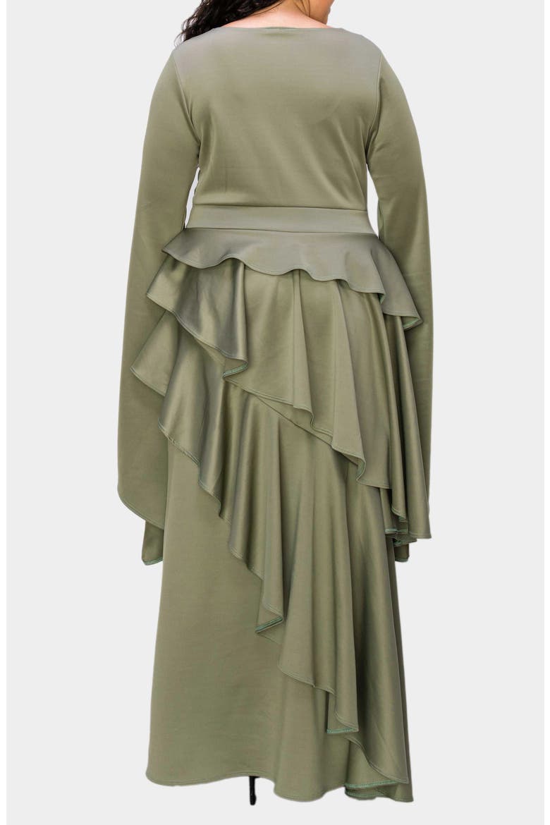 Zeta Ruffled Long Sleeve Drama Dress, Alternate, color, DK SAGE