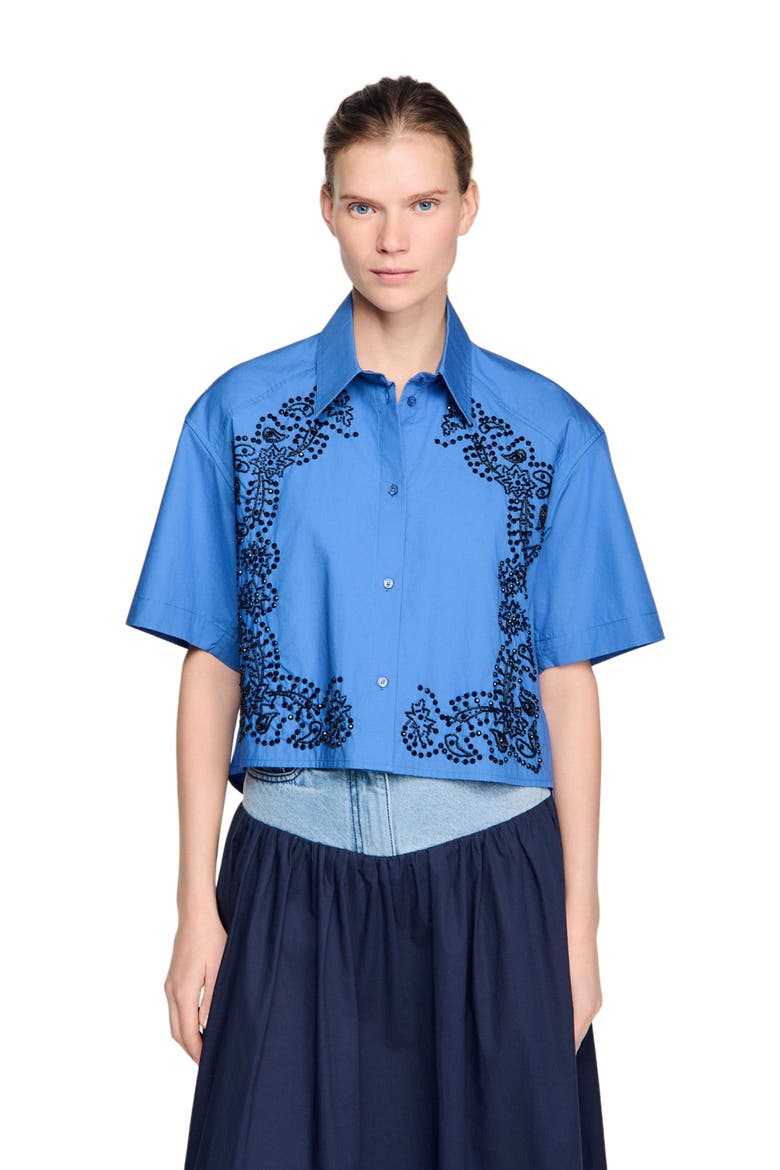 Embroidered and beaded shirt, Main, color, Blue