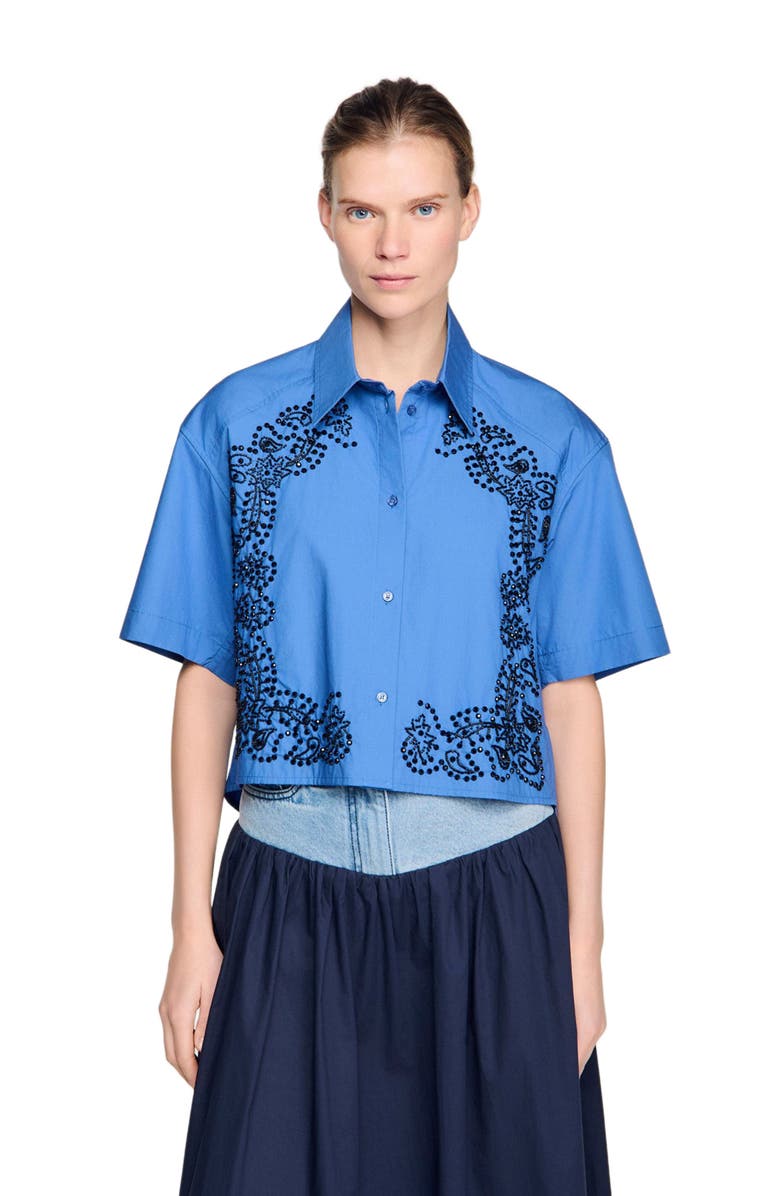SANDRO Embroidered and beaded shirt, Main, color, Blue