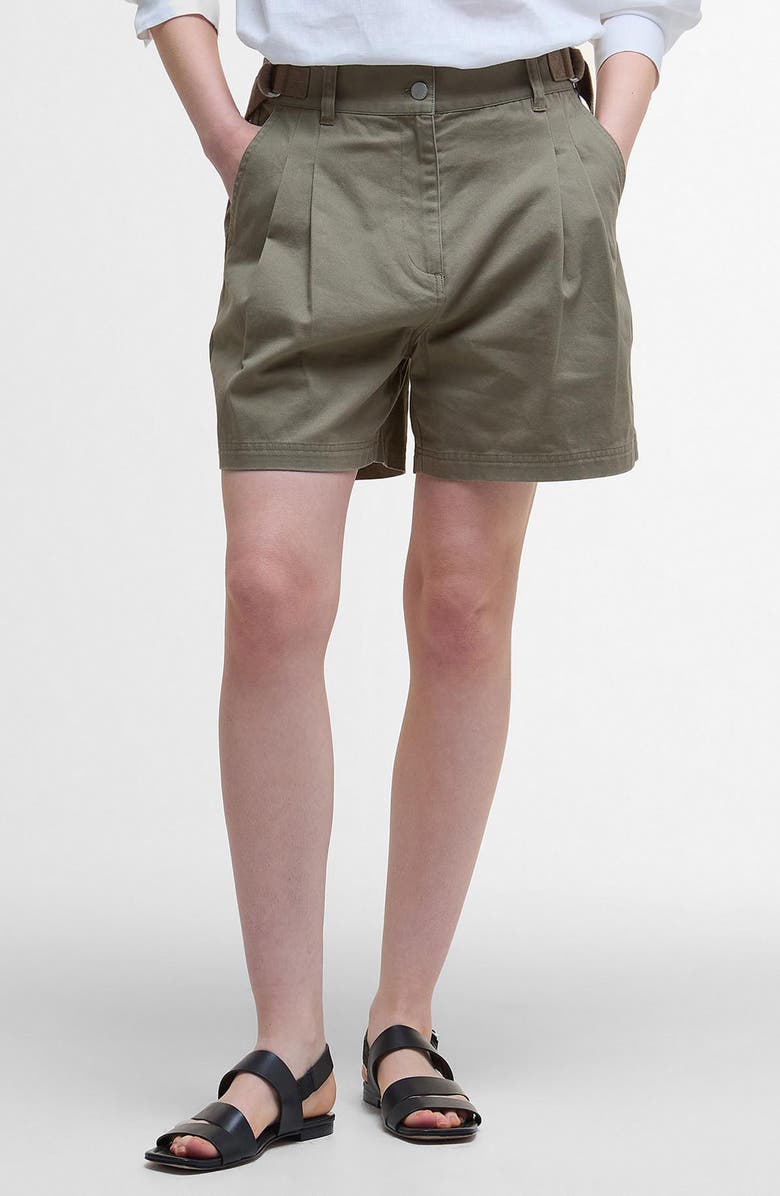 Barbour Cecile Cotton Twill Shorts, Main, color, Dusky Green