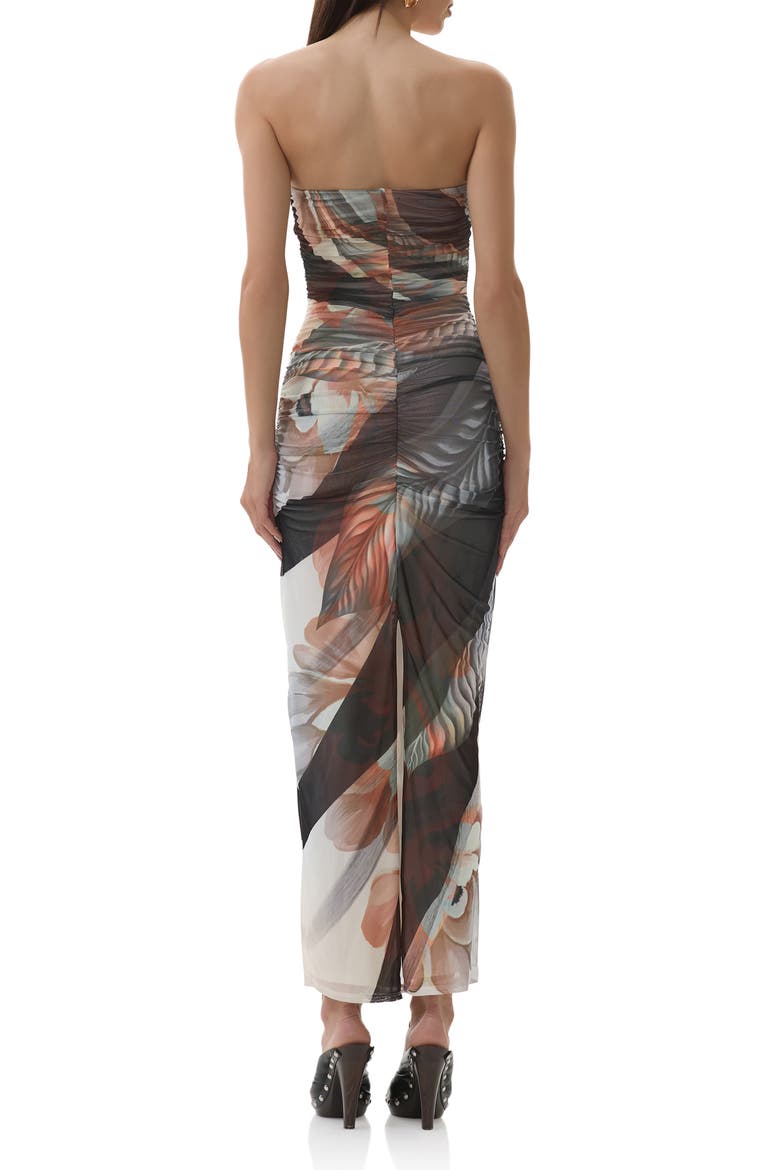 Marlo Ruched Strapless Mesh Body-Con Dress, Alternate, color, NOIR LEAF LOTUS