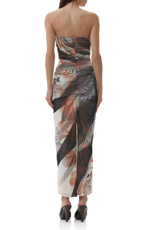 Afrm Marlo Ruched Strapless Mesh Body-con Dress In Multi
