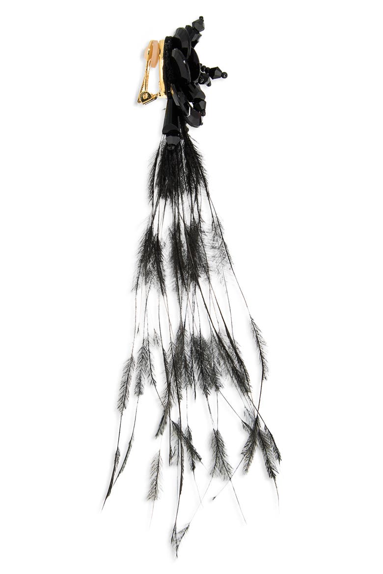 Feather Fringe Clip-On Earrings, Alternate, color, BLACK