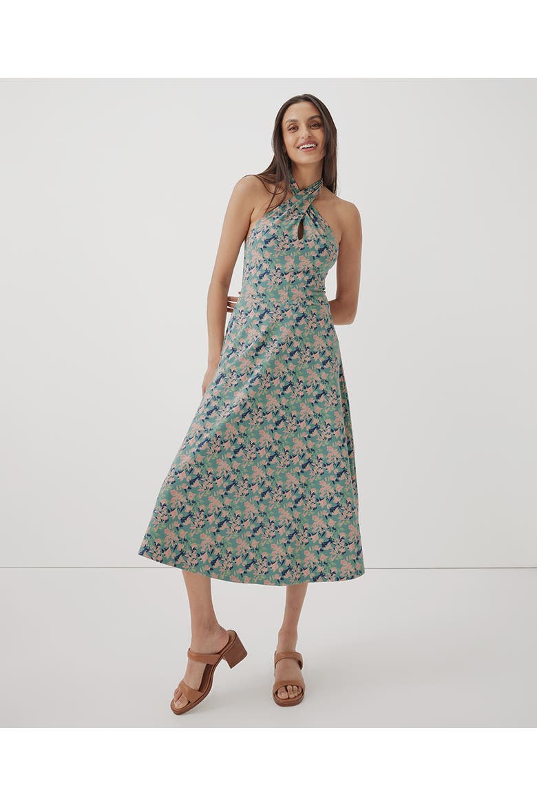 Organic Cotton Fit & Flare Modern Halter Dress, Alternate, color, Shadow Floral Spruce