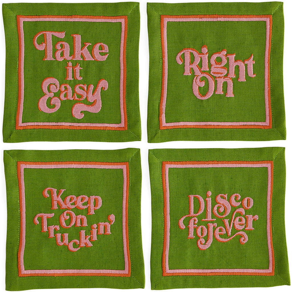Jonathan Adler Deep Thoughts Cocktail Napkins, Set Of 4 In Green/pink/orange