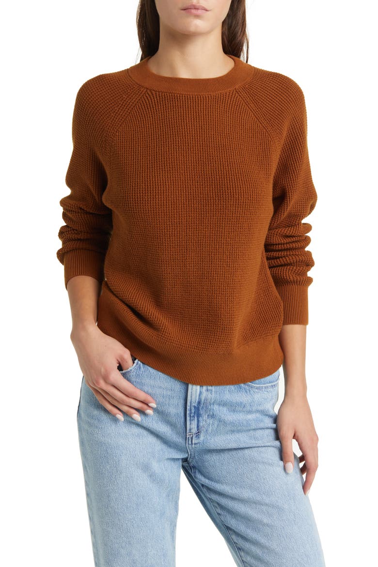 Thermal Knit Cotton Sweater, Main, color, BROWN TEMPLE