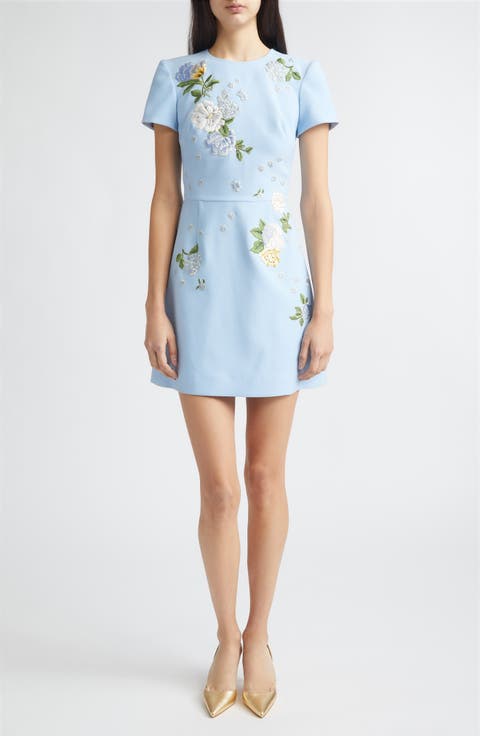 Floral Embroidered Crepe Minidress