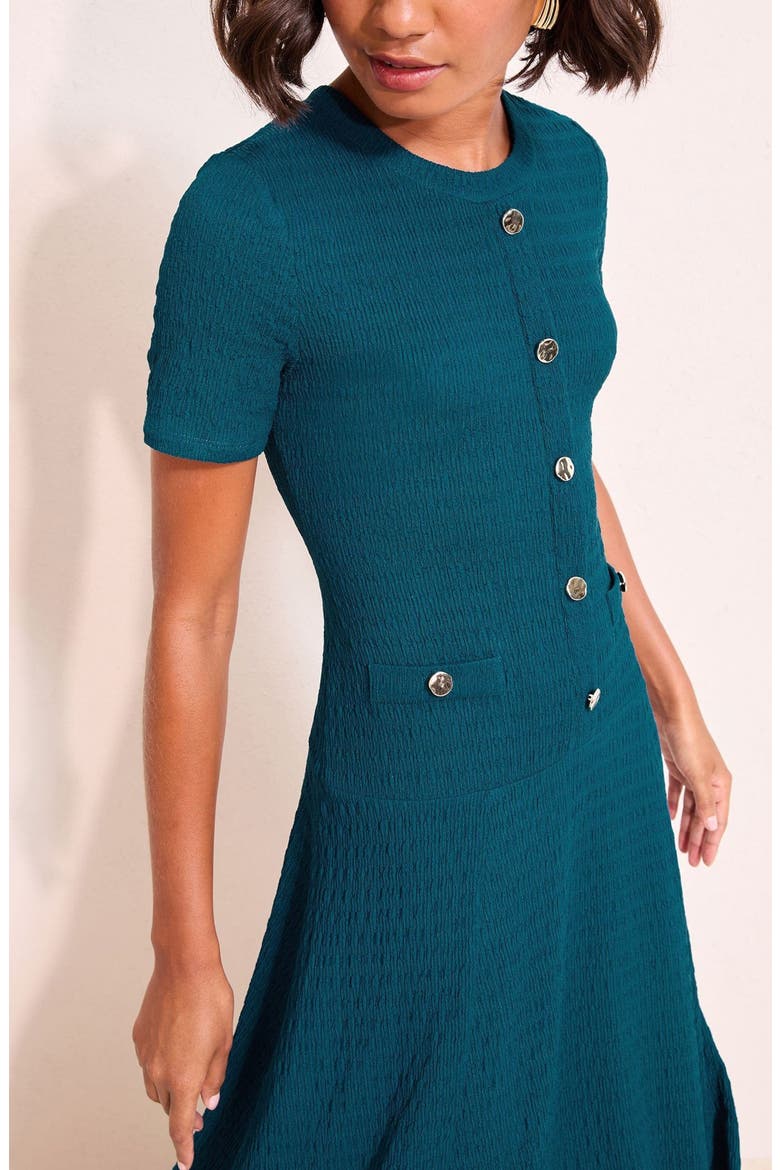 Decorative Button Drop Waist Midi Dress, Alternate, color, TEAL BLUE