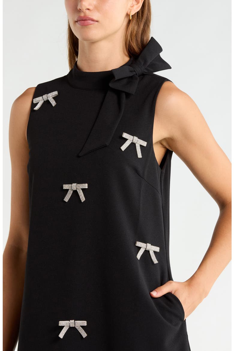 Pamela Rhinestone Bow Sleeveless Shift Dress, Alternate, color, BLACK