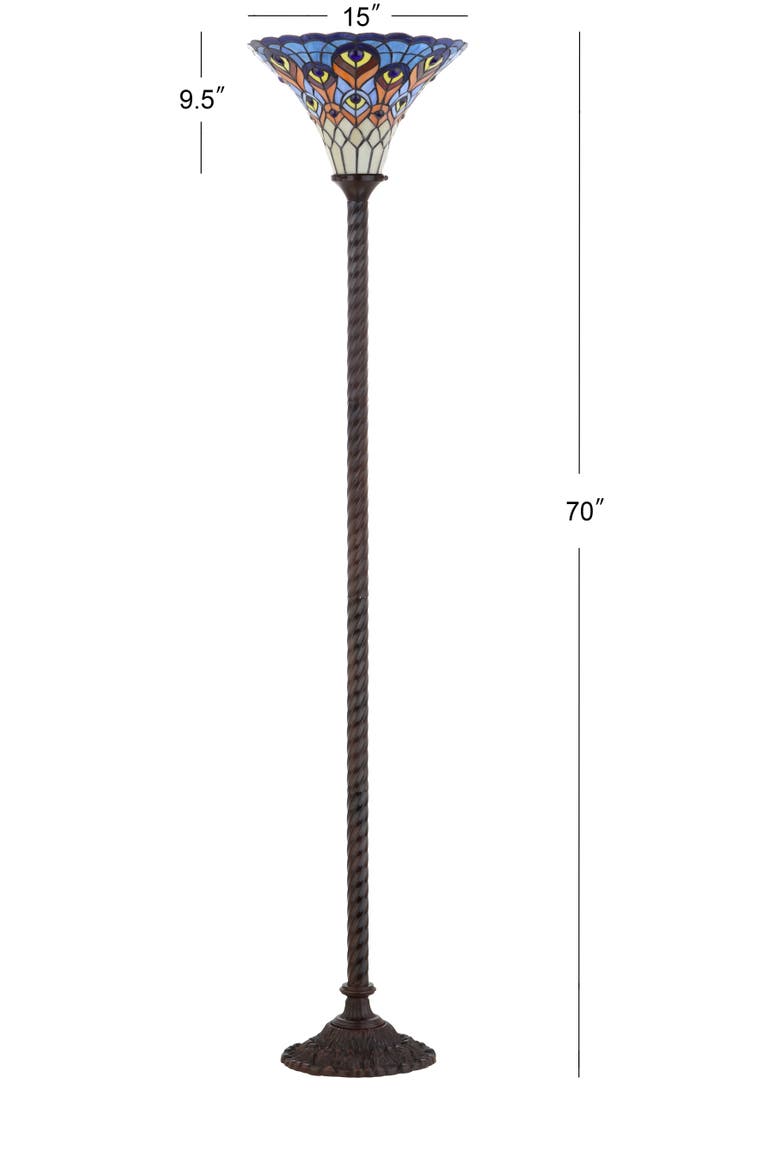 Peacock Tiffany-Style 70" Torchiere LED Floor Lamp, Bronze, Alternate, color, Bronze