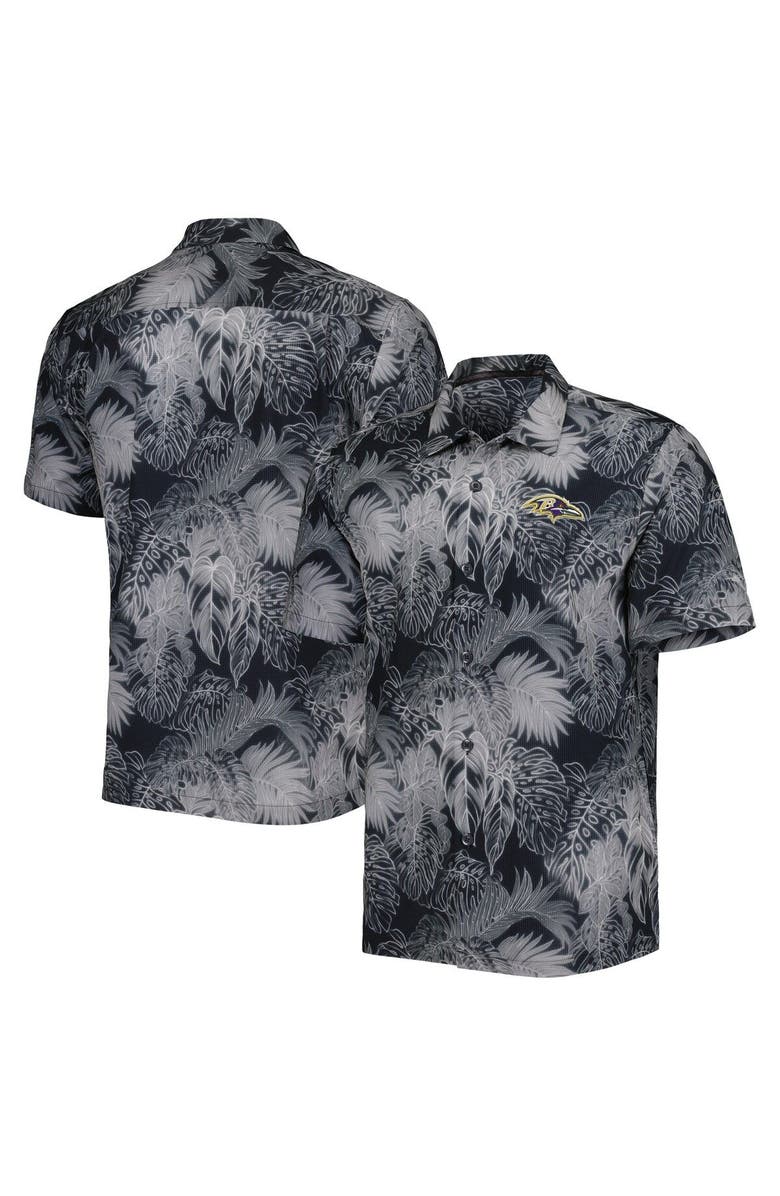 Tommy Bahama Men's Tommy Bahama Black Baltimore Ravens Big & Tall Bahama Coast Luminescent Fronds Camp IslandZone Button-Up Shirt, Main, color, 