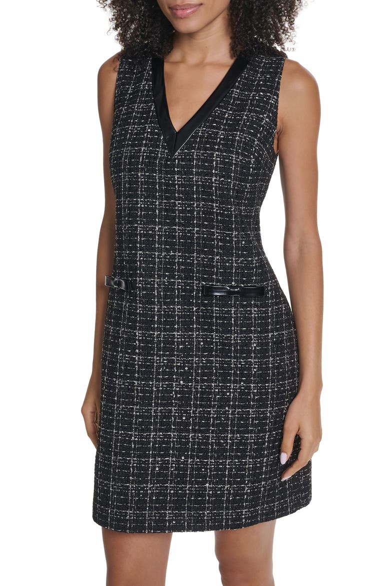 Sequin Tweed Sleeveless Shift Minidress, Alternate, color, BLACK/ GOLD MULTI