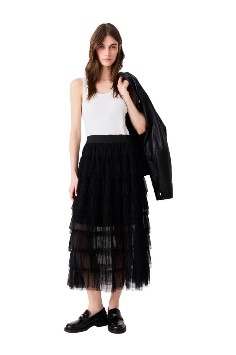 Tulle midi skirt, Alternate, color, BLACK