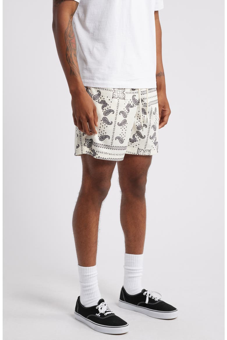 Aaron Print Mesh Drawstring Waist Shorts, Alternate, color, CREAM
