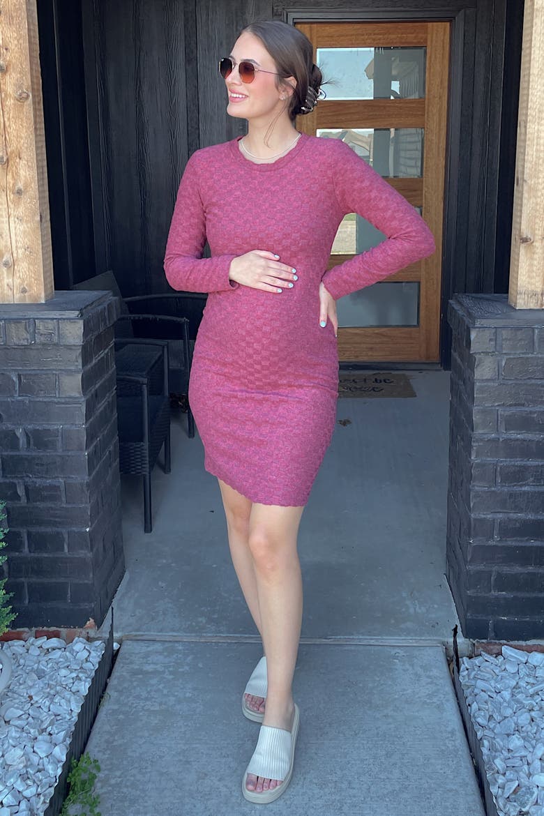 Soft Brushed Knit Long Sleeve Dress, Alternate, color, Burgundy