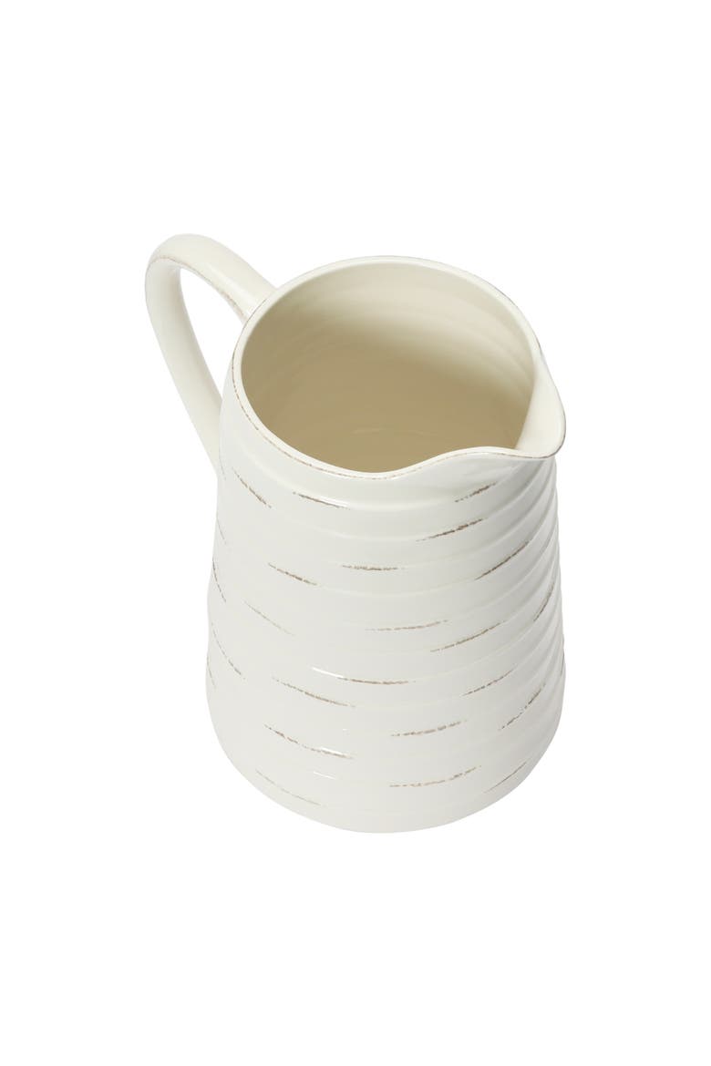 Farmhouse Embossed Stripe Ceramic Pitcher, Distressed White, Alternate, color, White