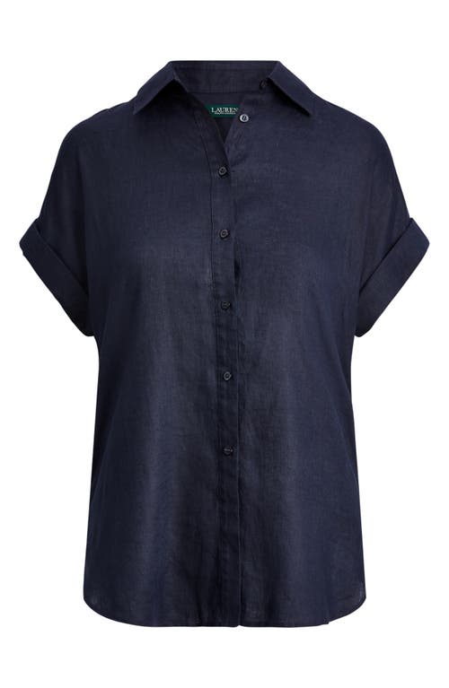 Polo Ralph Lauren Short Sleeve Linen Button-up Shirt In Lauren Navy