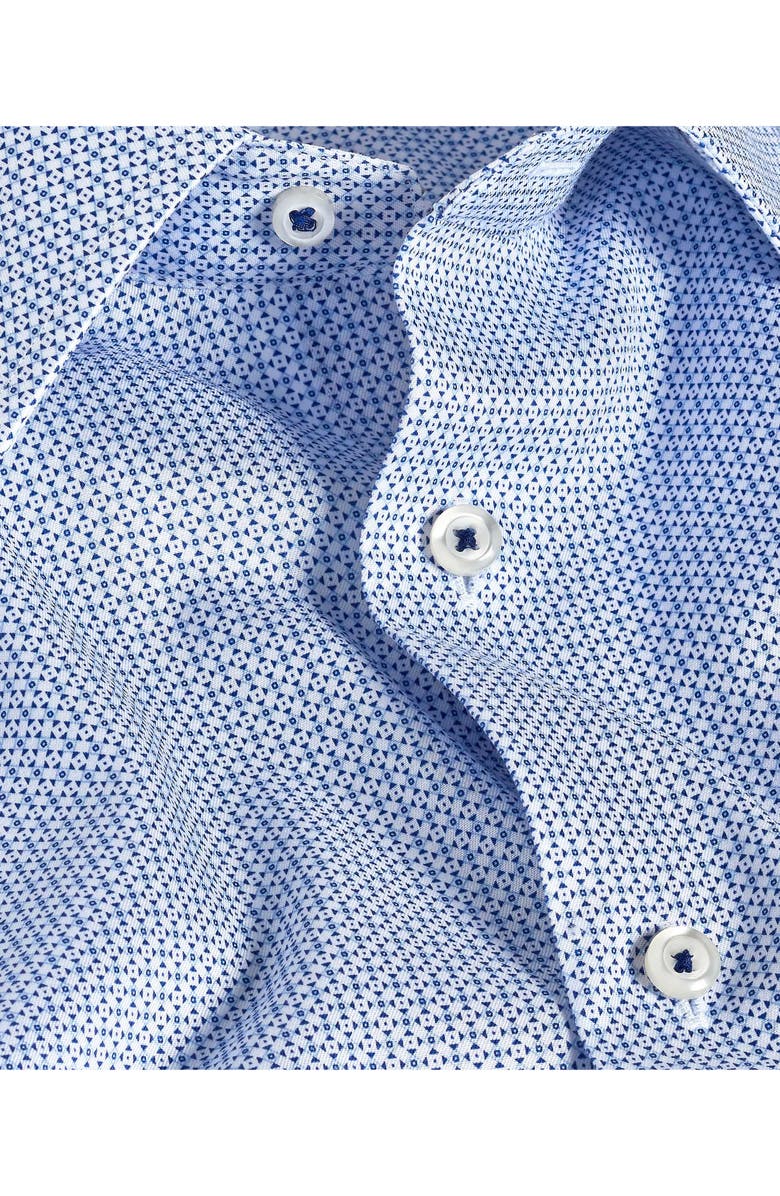 David Donahue Trim Fit Blue Geometric Print Cotton Dress Shirt, Alternate, color, White/ Blue