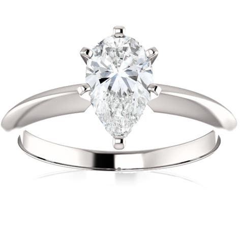1 Ct Pear Shape Diamond Engagement Ring Lab Grown 14k Gold