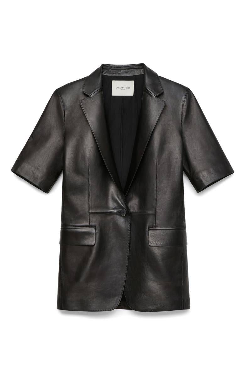 Lafayette 148 New York Short Sleeve Napa Leather Blazer, Alternate, color, Black