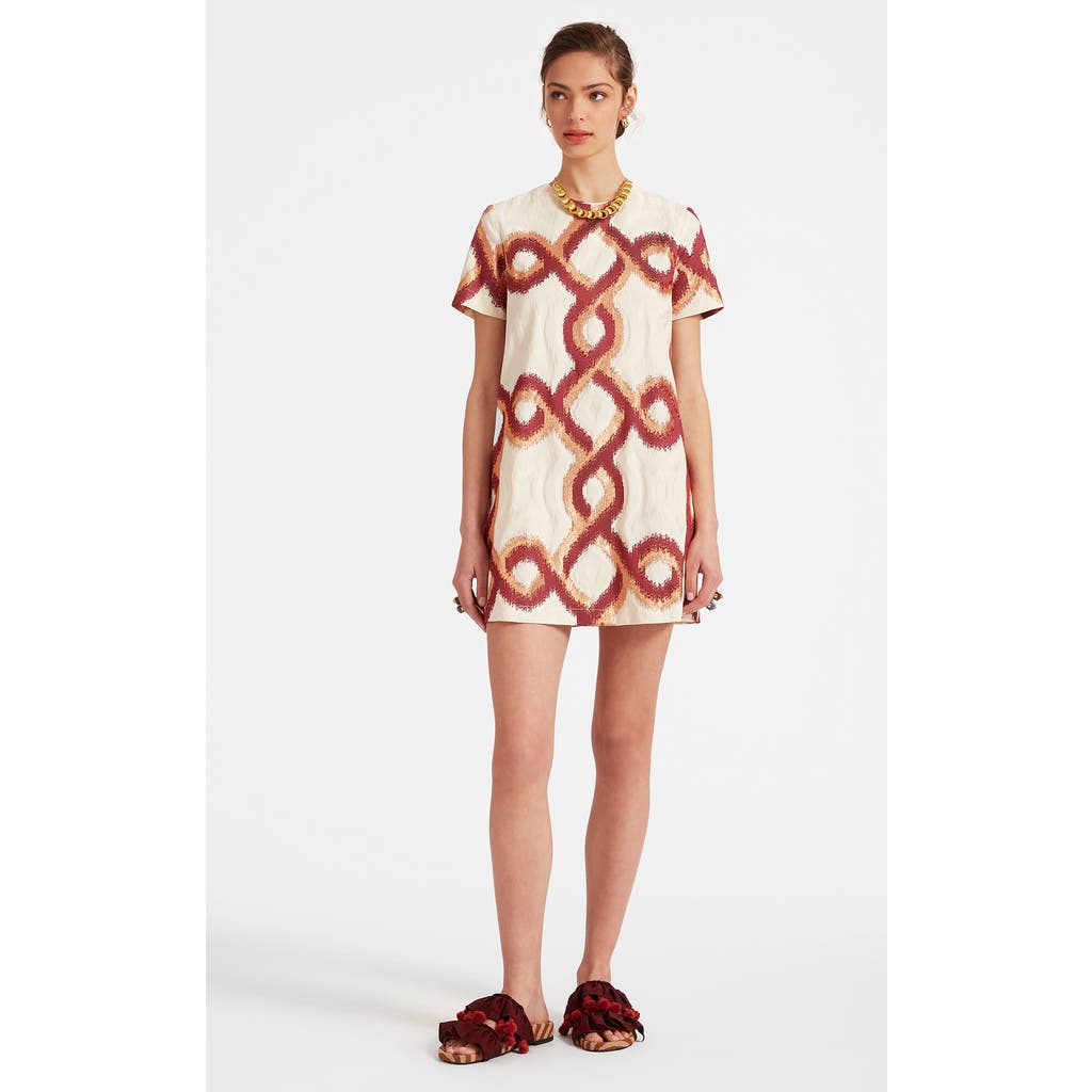 La Doublej Mini Swing Dress Tackle Jacquard Bordeaux In White