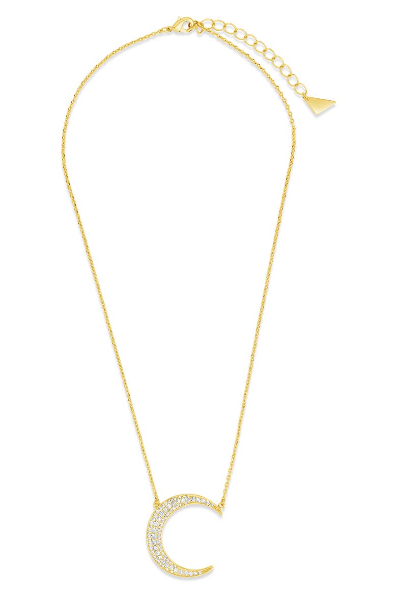 Stationed Cubic Zirconia Crescent Pendant Necklace, Alternate, color, GOLD