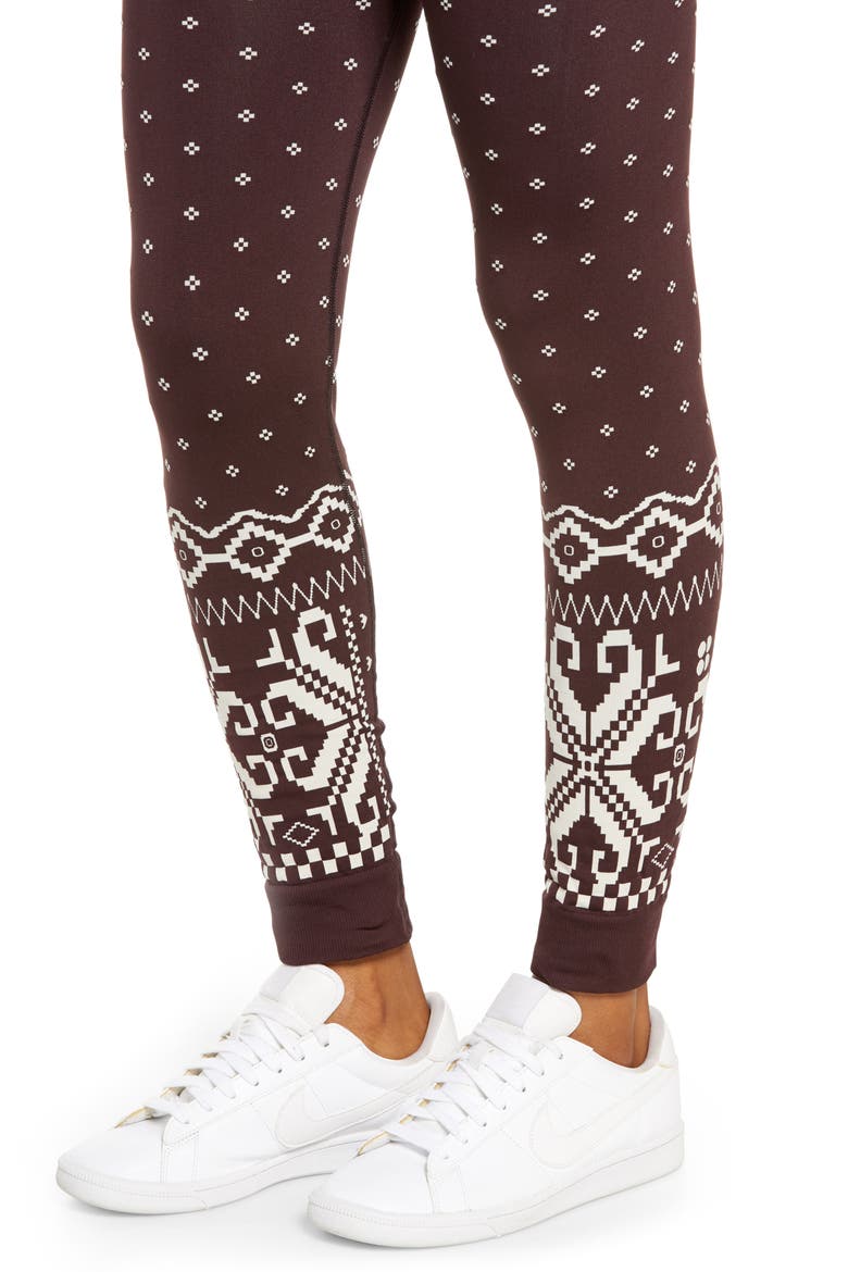 Women's Ski Base Layer Leggings, Alternate, color, BLACK CHERRY FAIRISLE JACQUARD