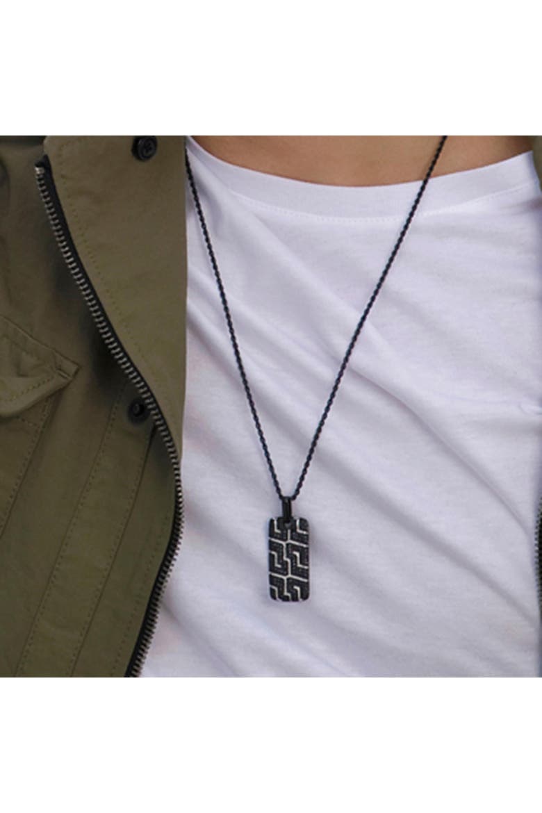 Pro Rider Tire Tread Silver & Black Diamond Tag Necklace, Alternate, color, Dark Grey