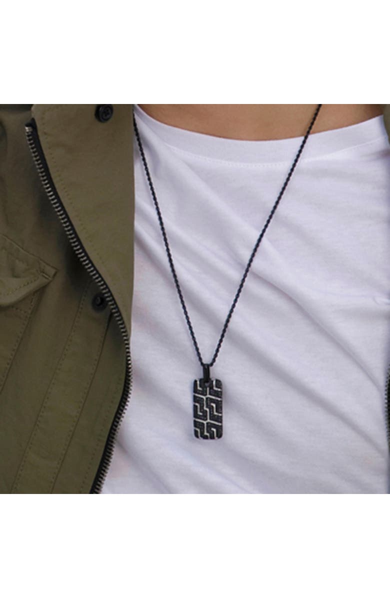 LuvMyJewelry Pro Rider Tire Tread Silver & Black Diamond Tag Necklace, Alternate, color, Dark Grey