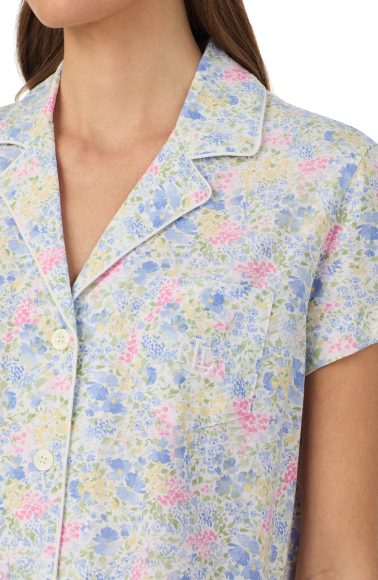 Lauren Ralph Lauren Short Sleeve Cotton Blend Crop Pajamas, Alternate, color, 