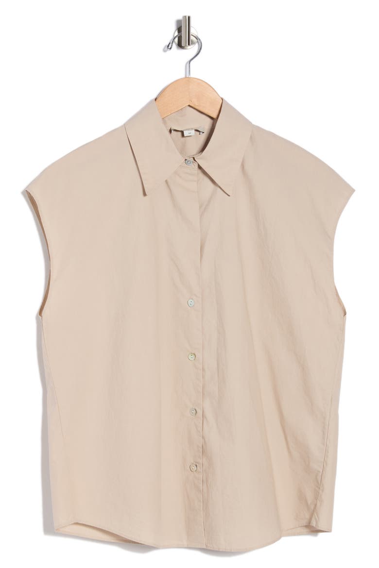 Cap Sleeve Button Down Shirt, Alternate, color, BEIGE