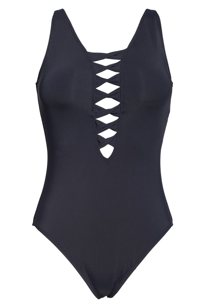 Twister One-Piece Swimsuit, Alternate, color, BLACK