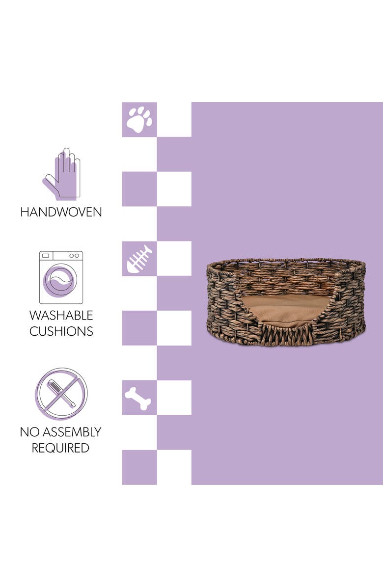 The Licker Store Perri 24" x 18" Classic Farmhouse Handwoven Hyacinth Oval Pet Bed, Machine-Washable Cushion, Alternate, color, Brown