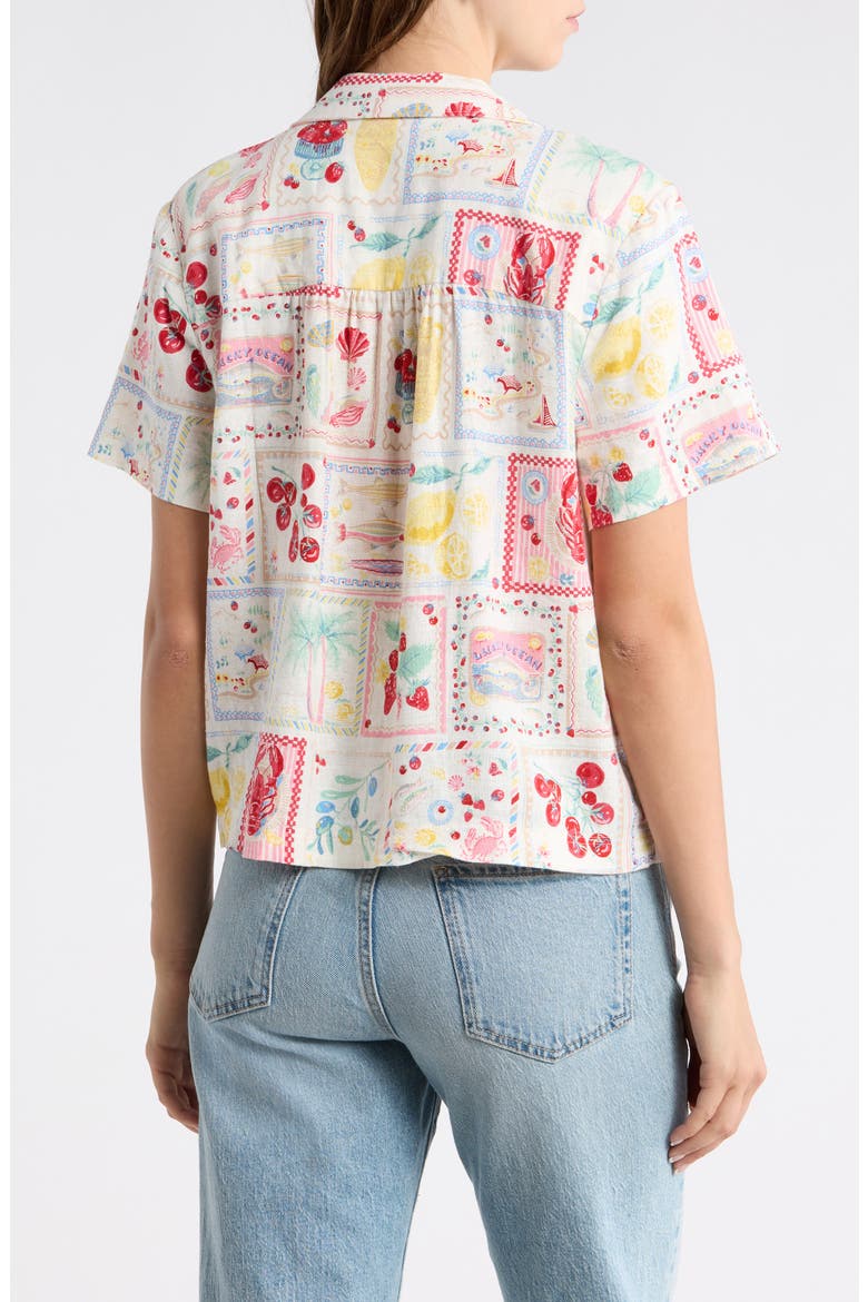 Post Card Print Linen Blend Camp Shirt, Alternate, color, MULTI POSTCARD